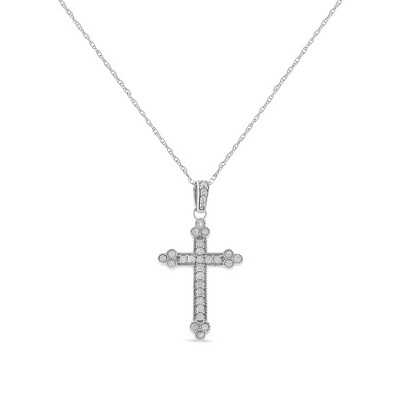 Haus of Brilliance Silver 1/4 Cttw Diamond Cross Pendant Necklace