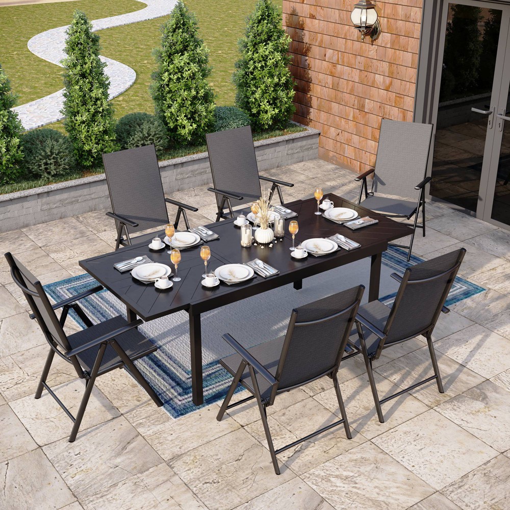 Photos - Garden Furniture 7pc Patio Dining Set with Rectangular Expandable Table & Reclining Chairs