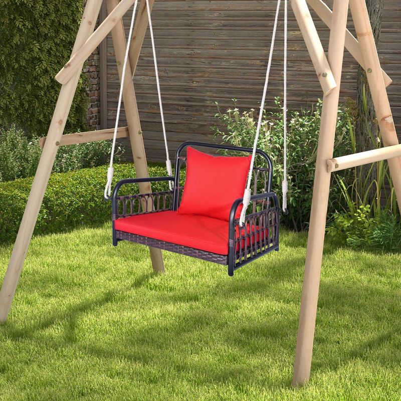 Costway Patio Hanging Rattan Basket Chair Swing Hammock Chair with Seat Cushion, 2 of 11