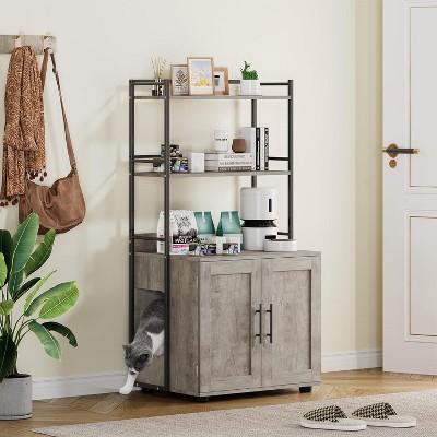 Cat Litter Box Enclosure-3-Tier Cabinet Hides Litter Box, 19.7”W x 17”D x 22.7”H, 150lb Capacity – Multi-Functional Storage for Plants
