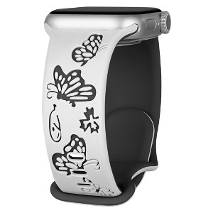 HTUTWOO Butterfly Engraved Apple Watch Band, Two-Tone Silicone Strap 38/40/41/42/44/45mm for iWatch Series 10 9 8 7 6 5 4 3 2 1 SE Ultra - 1 of 4