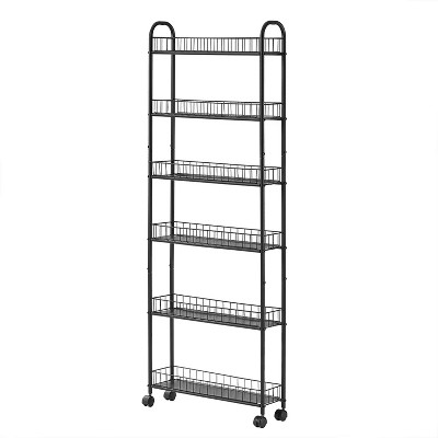 MaseiKar 6 Tier Storage Cart,Metal Kitchen Rolling Cart with Lockable Wheels & Baskets, Slim Storage Shelf for Kitchen,Bathroom,Laundry,Small Space