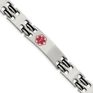 Black Bow Jewelry Mens 12mm Stainless Steel Black Rubber Medical I.D. Bracelet, 8.25 In. - 1 of 4