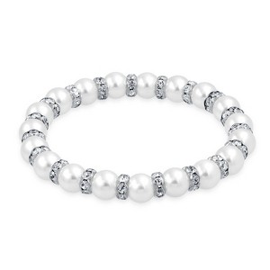Bling Jewelry Simulated Pearl Stackable Strand Stretch Bracelet Crystal ...