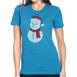 LA Pop Art Christmas Snowman - Women's Premium Blend Word Art T-Shirt - 1 of 4