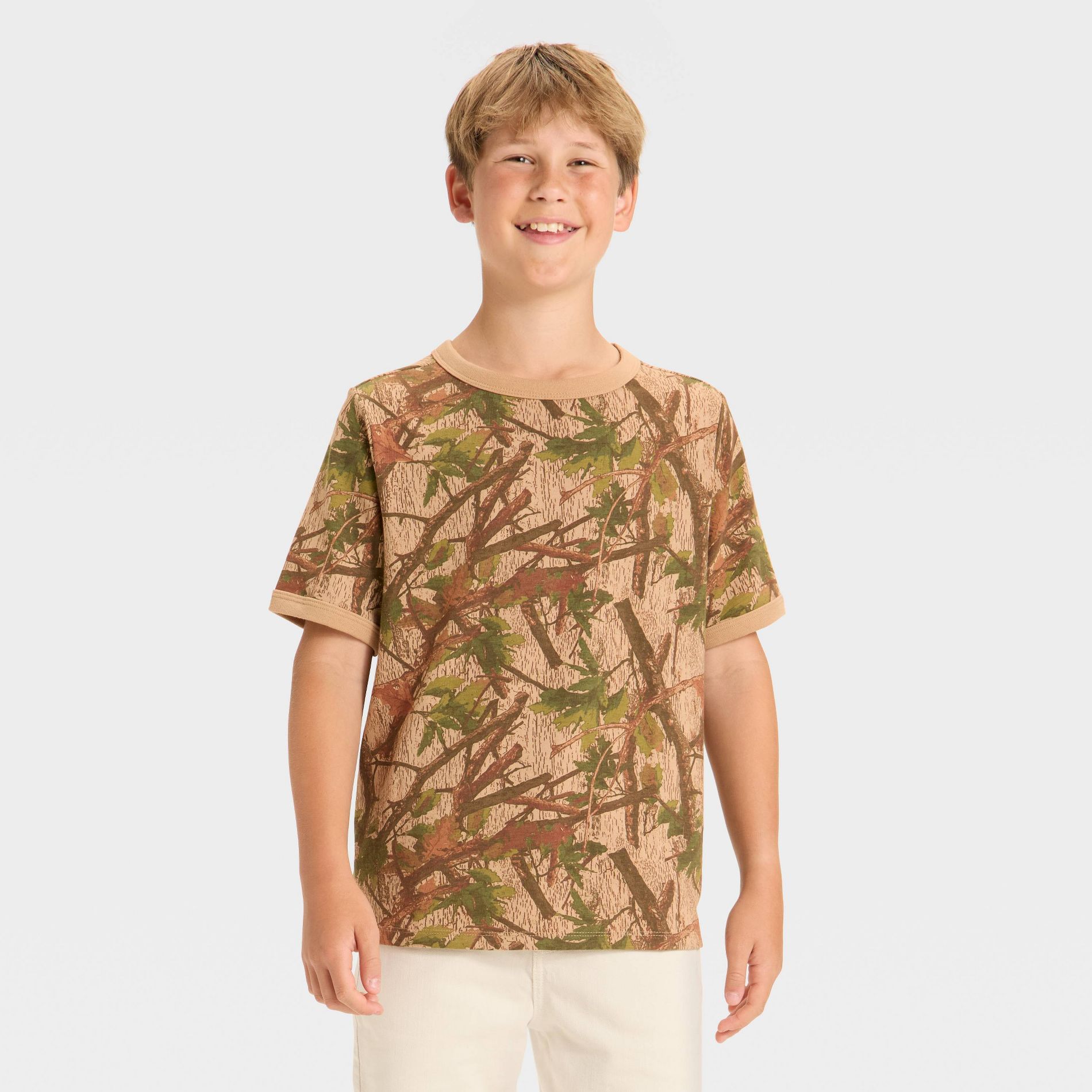 Boys' Short Sleeve Camo Printed T-Shirt - art class™ Tan L