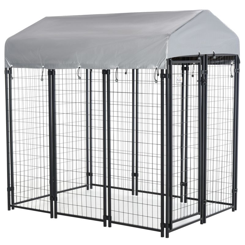 Pawhut Large Outdoor Dog Kennel Steel Fence with UV-Resistant Oxford Cloth Roof & Secure Lock, 5 of 9