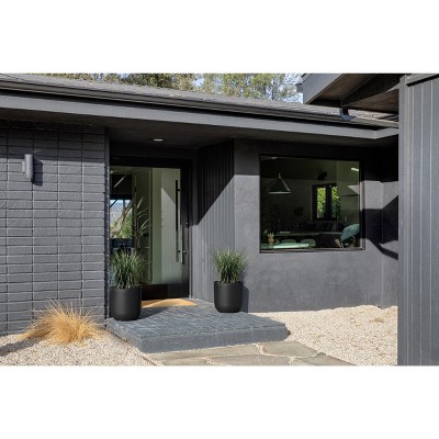 Kona 15" Black Plastic-Stone Composite Round Planter with Drainage