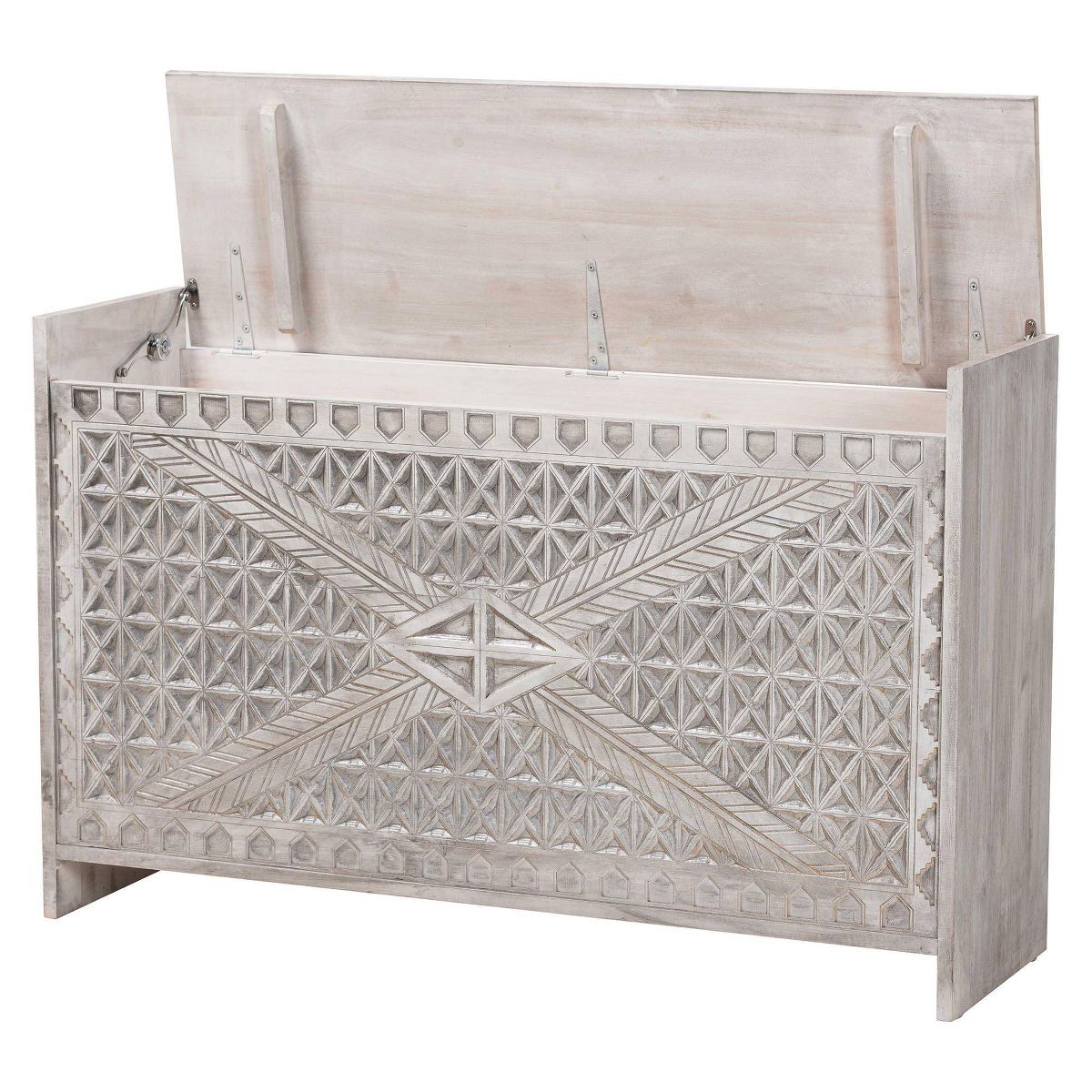 bali & pari Amado Wood Storage Trunk with Carved Front Panel White Wash - thumbnail 2