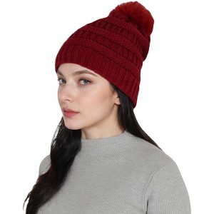 Anna-Kaci Winter Chunky Knit Slouchy Beanie with Faux Fur Pompom Warm Fleece Solid Color Chunky Baggy Hat for Women - 1 of 4