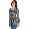 24seven Comfort Apparel Black Paisley Long Sleeve Tunic Top - 2 of 4