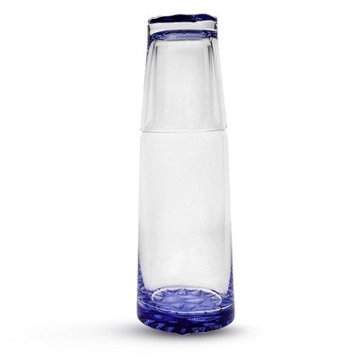 Elle Decor Bedside Water Carafe with Tumbler 35-Ounce Pitcher and Matching Drinking Glass, Use Cup as a Lid
