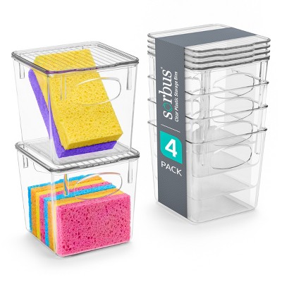 Sorbus Small Clear Plastic Storage Bins with Lids and Handles for Cleaning Supplies - Conquer Clutter, Enhance Organization and Style