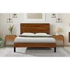 DOMETOUR Mid-Century Modern Solid Wood Bed Frame Queen Size Platform Bed with Six-Piece Headboard Design, No Box Spring Needed, Brown - 3 of 4