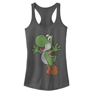 Juniors Womens Nintendo Yoshi Smiling Jumping Racerback Tank Top - 1 of 3