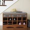 Entryway Storage Bench with 3 Drawers 10 Shoe Compartments and Cushioned Seat - 2 of 3