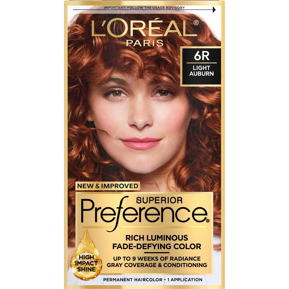 Photos - Hair Dye LOreal L'Oreal Paris Superior Preference Fade-Defying Color + Shine System - 30 fl oz - 6R Light Auburn - 1 Kit 