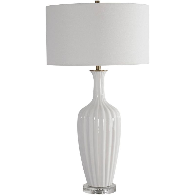 Uttermost Traditional Table Lamp 31 1/2" Tall Gloss White Glaze Ceramic Linen Fabric Drum Shade for Living Room Bedroom House Home, 1 of 2