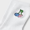Women's Ribbed Cushioned Embroidered Cherry Short Crew Socks - White/Red/Blue 4-10: Recycled Polyester, Knit - 3 of 3