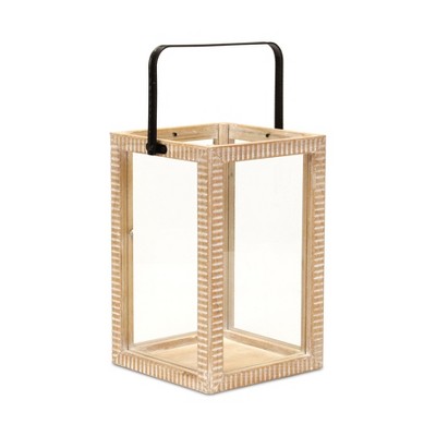 Cheung's Abner Ridge Patterned Wood Lantern & Handle - Large