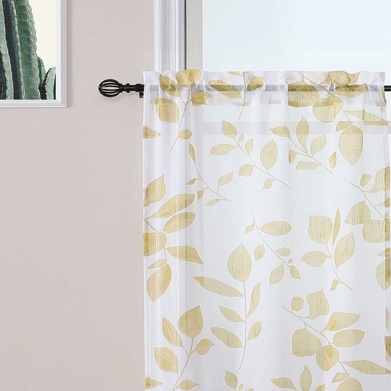 Leaf Printed Pattern Linen Textured Sheer Kitchen Curtains, 2 of 6