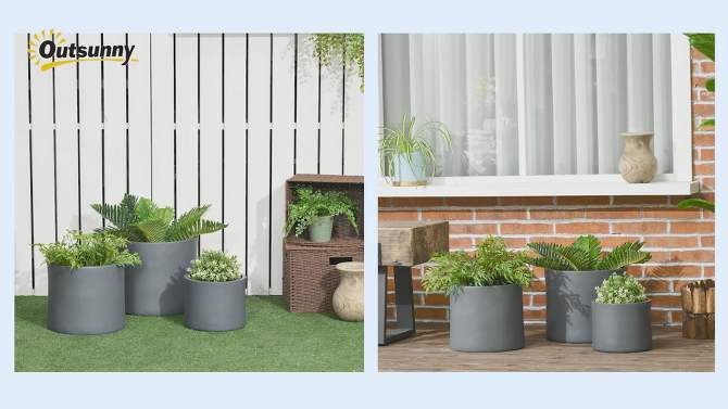 Outsunny 3-Pack Flower Pots, Stackable MgO Planters for Indoor and Outdoor Plants, Entryway, Patio, Yard, Garden Use, 2 of 8, play video