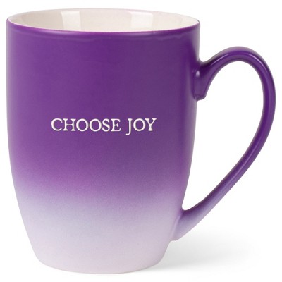 Elanze Designs Choose Joy Two Toned Ombre Matte Purple and White 12 ounce Ceramic Stoneware Coffee Cup Mug