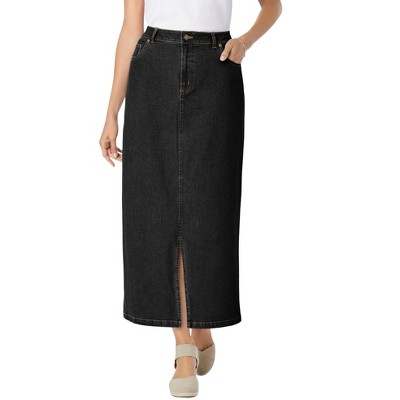 Woman Within Women's Plus Size Stretch Denim Front-Slit Skirt