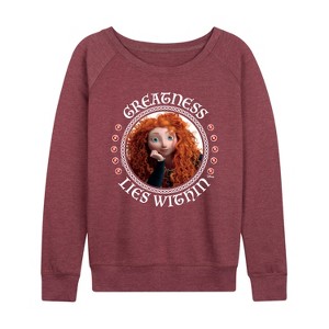 Women's - Disney - Merida Greatness Lies Within Lightweight French Terry Wide Neck Long Sleeve Shirt - 1 of 4