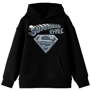 Superman Man Of Steel Chrome Logo Long Sleeve Youth Black Hooded Sweatshirt - 1 of 3