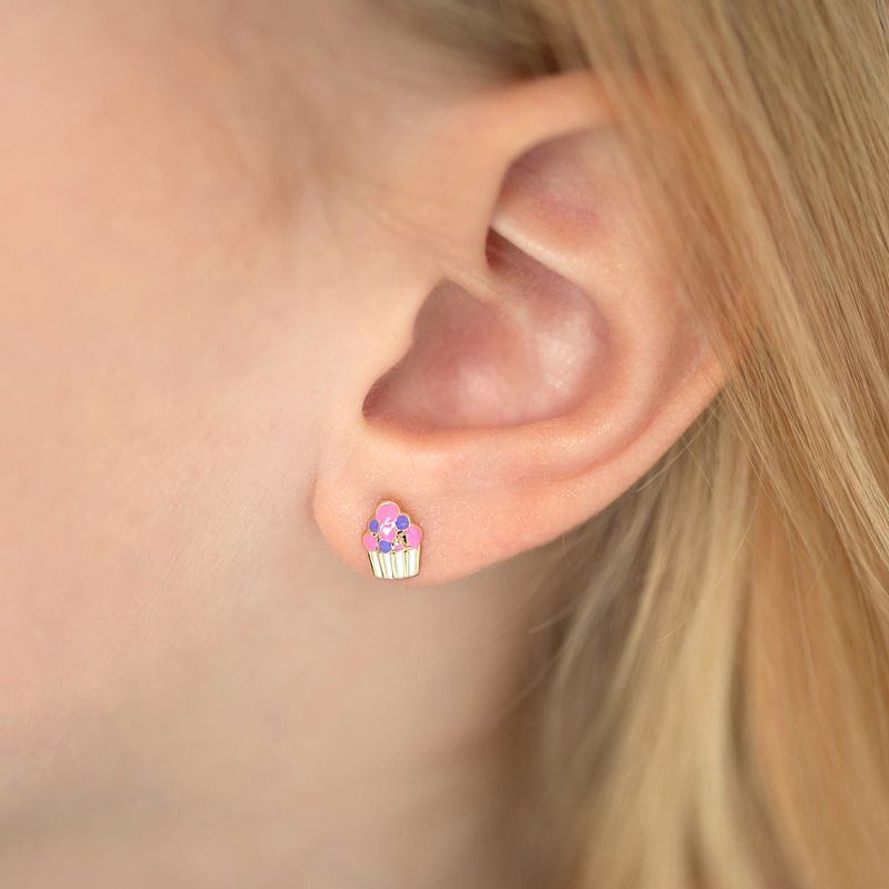 Girls' Colorful Cupcake Screw Back 14k Gold Earrings - In Season Jewelry, 4 of 7