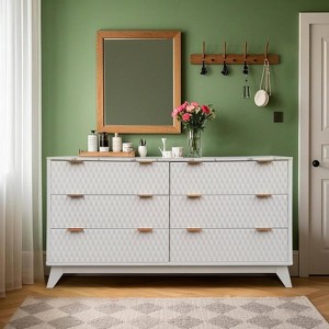 Jojoka Fluted 6-Drawer Dresser with Faux Marble Top, Modern TV Stand Cabinet for Bedroom & Living Room, Fits 55" TVs, Anti-Tip, Easy Assembly - 1 of 4