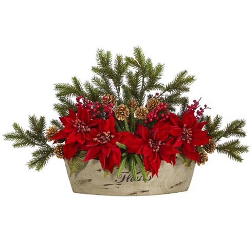 Nearly Natural 25-in Poinsettia, Succulent And Pine Artificial ...