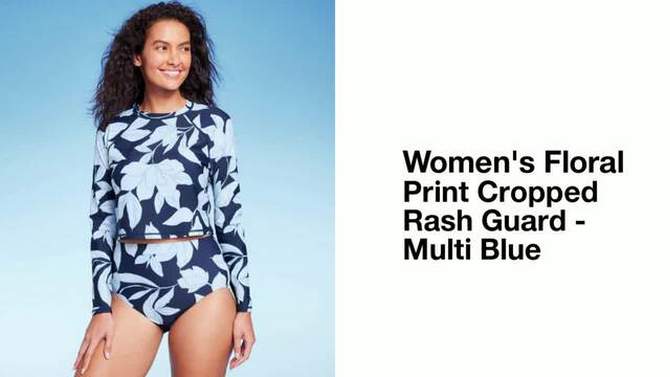 Women&#39;s Floral Print Cropped Rash Guard - Kona Sol&#8482; Multi Blue, 2 of 8, play video