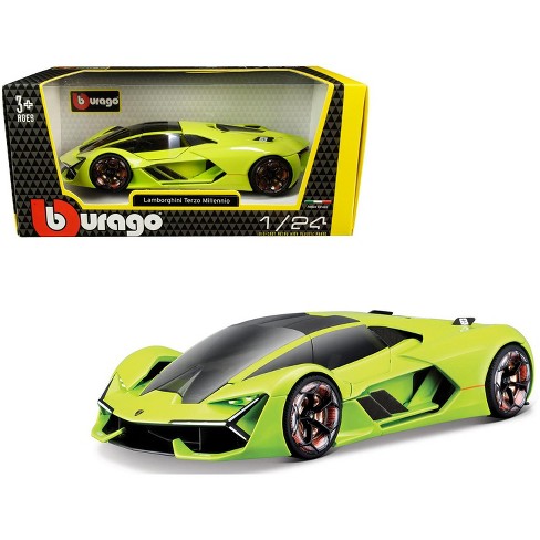 Lamborghini Terzo Millennio Lime Green with Black Top and Carbon Accents 1/24 Diecast Model Car by Bburago