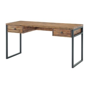 Claremont Rustic Wood and Metal Office Desk, 60 in. W x 23 in. D x 30 in. H, Natural Wood Grain Finish with Two Side Drawers, Ideal for Home Office - 1 of 4