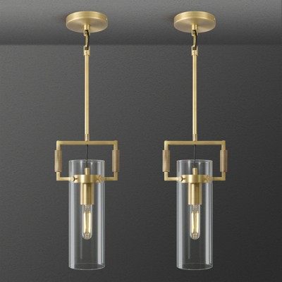 CityFurn 1-Light Cylinder Glass Pendant for Kitchen Island (Set of 2)