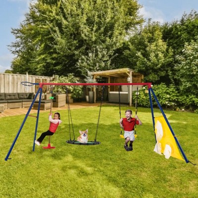 Rinbow Colour Interesting Three SwingSet with Textilene Swing and Tree Swing Disc metal plastic safe swing seat 550lbs