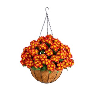 Nearly Natural 24-in UV Resistant Artificial Chrysanthemum Hanging Basket (Indoor/Outdoor), Red - 1 of 1