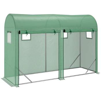 Outsunny 10' x 3' x 7' Tunnel Greenhouse Outdoor Walk-In Hot House with Roll-up Windows and Zippered Door, Steel Frame, PE Cover, Green