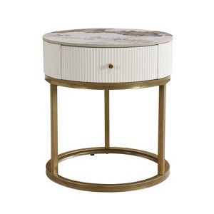 FONTOI End Tables Silm Side Table with Metal Legs&Round Tabletop for Living Room, White,19.69"*19.69"*21.65" - 1 of 4