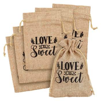 Sparkle and Bash 30 Pack Small Burlap Gift Bags with Drawstring for Wedding Party Favors, Jewelry, Love Is Sweet, 4 x 6 In