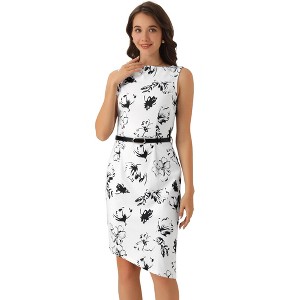 INSPIRE CHIC Women's Sleeveless Belted Boat Neck Sleeveless Asymmetrical Hem Work Dresses - 1 of 4