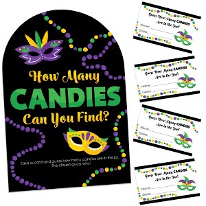 Big Dot of Happiness Colorful Mardi Gras Mask - How Many Candies Masquerade Party Game - 1 Stand and 40 Cards - Candy Guessing Game - 1 of 4