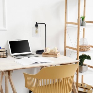 Creekwood Home Vintage Vantage 18.8" Minimalist Curved Arm Desk Lamp with Clear Glass Shade - 1 of 4
