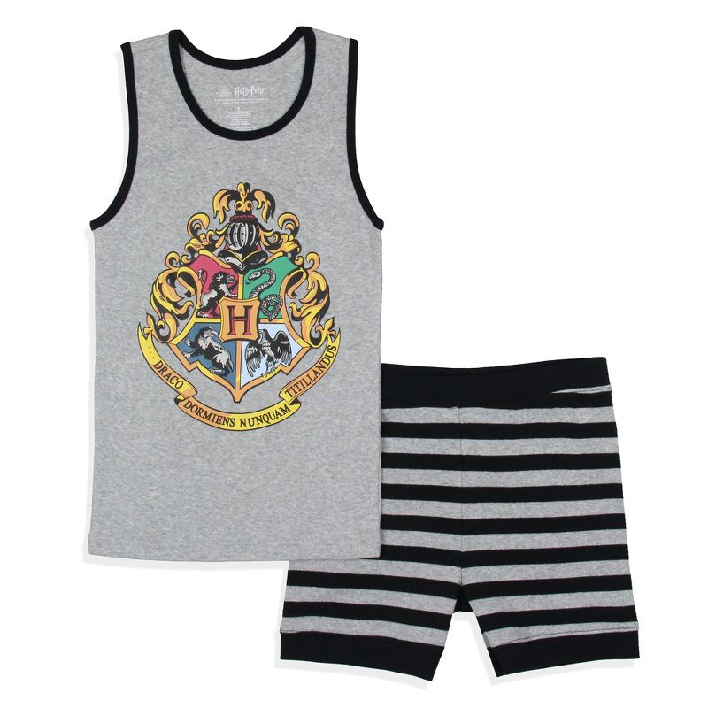 Harry Potter Girls' Hogwarts House Crest Sleep Pajama Set Tank Top Shorts Grey, 1 of 6