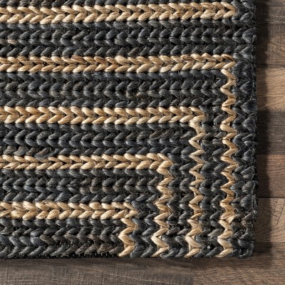 Black and Beige Braided Cotton Rectangular 4' x 6' Rug