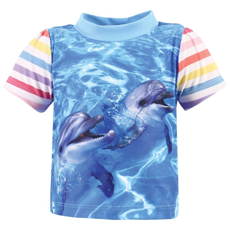 Hudson Baby Infant Girl Swim Rashguard Set, Girl Dolphin, 4 of 6