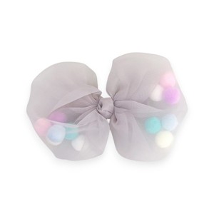 Summer Crystal - Tulle Bow with Pompoms Hair Clip - 1 Pack - 1 of 4