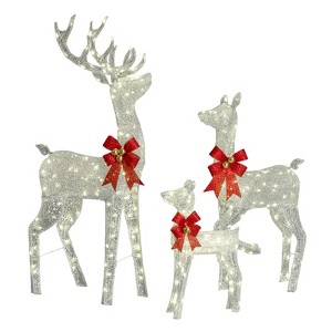Pre-Lighted Christmas Reindeer Family Set – Weatherproof Silver Sparkling Deer Trio with 290 Warm White LEDs, 5FT Outdoor Christmas Decor&Gift - 1 of 4